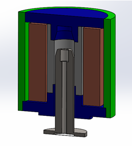 Section view of a linear actuator to be simulated using coupled Motion and EM simulation