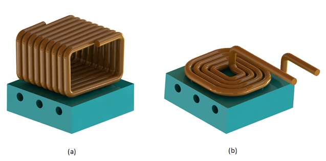 3D a) と 2D b) の両方のコイルを含むモールド プレートの 3D モデル