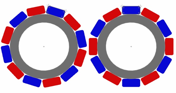 平行六面体の磁極を持つ磁気歯車モデル