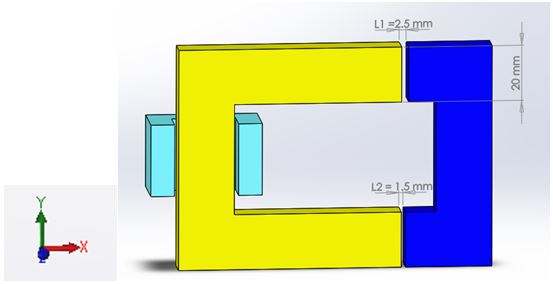Model of one half of the magnetic circuit is created in SOLIDWORKS