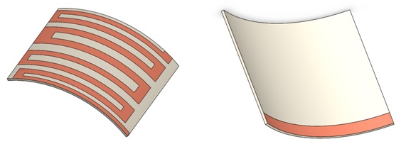 曲がったアンテナの形状 (上面図と下面図)。